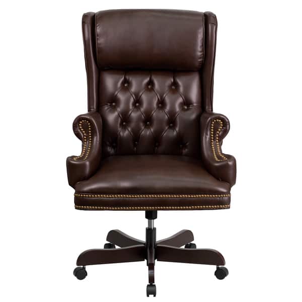 Wilmington Button Tufted Brown Leather Executive Adjustable Swivel Office Chair On Sale Overstock 13844365