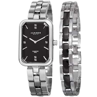 Akribos XXIV Women's Quartz Diamond Rectangular Silver-tone Watch with Jewelry Bracelet