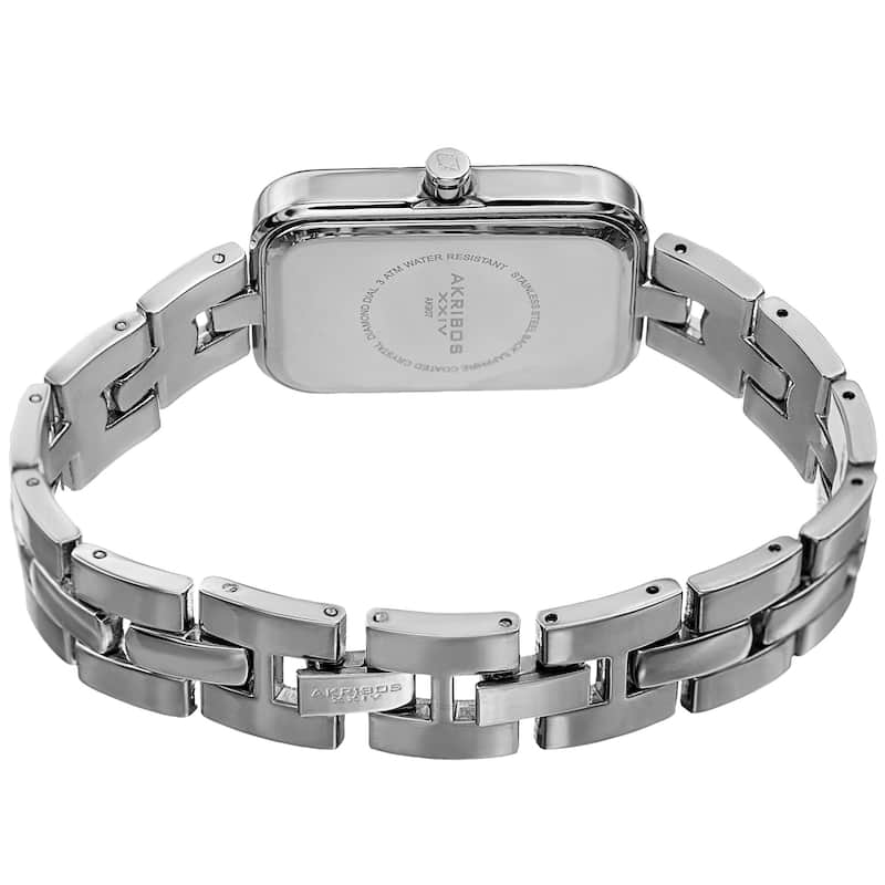 Akribos XXIV Women's Quartz Diamond Rectangular Silver-tone Watch with Jewelry Bracelet