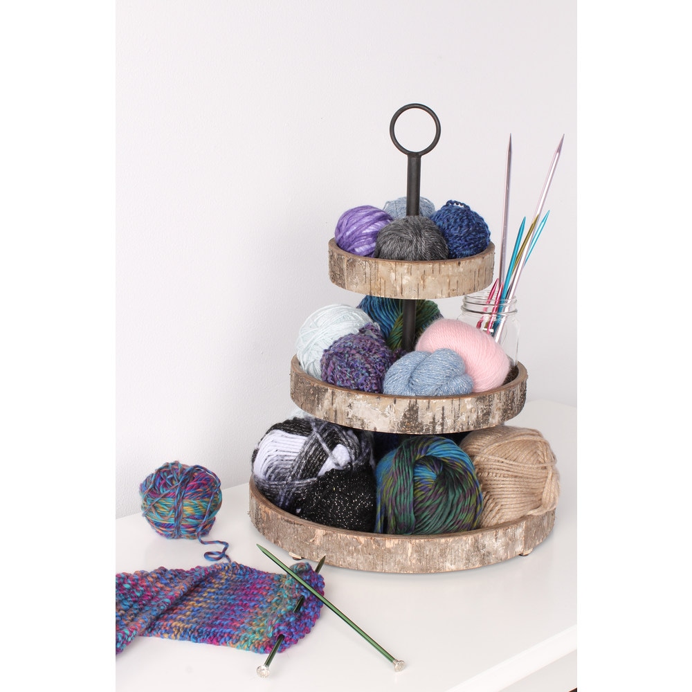 Designovation White Birch Wood 3-tiered Tray
