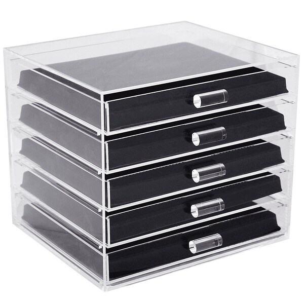 Ikee Design Acrylic 5 Tier Jewelry Organizer With And 16 Ikee Design Acrylic 5 Tier Jewelry Organizer With And 16 Compartment Flocked