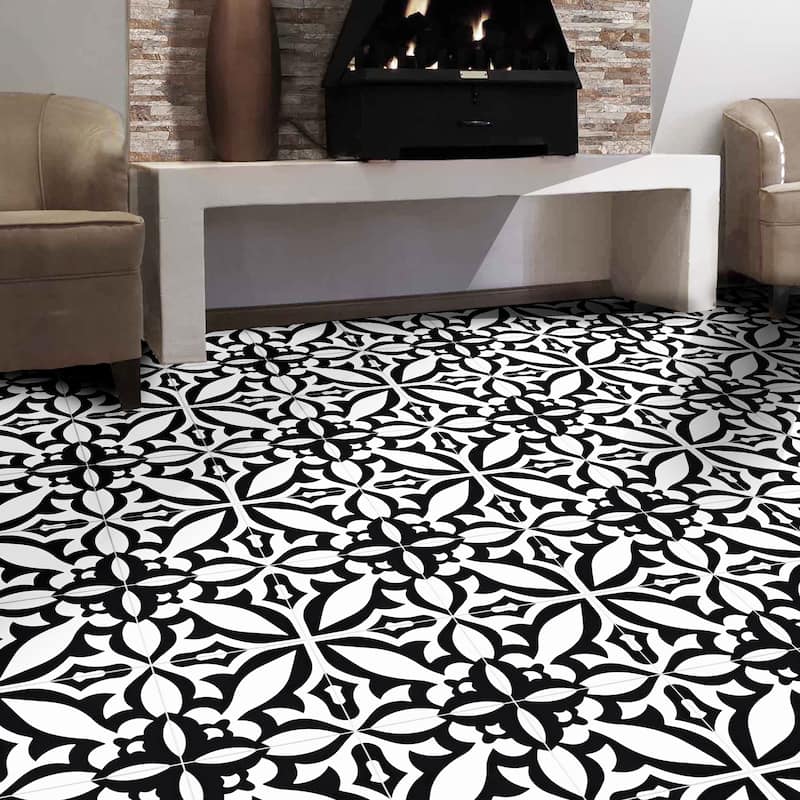 Handmade Meknes Black/White Tile, Pack of 12 (Morocco)