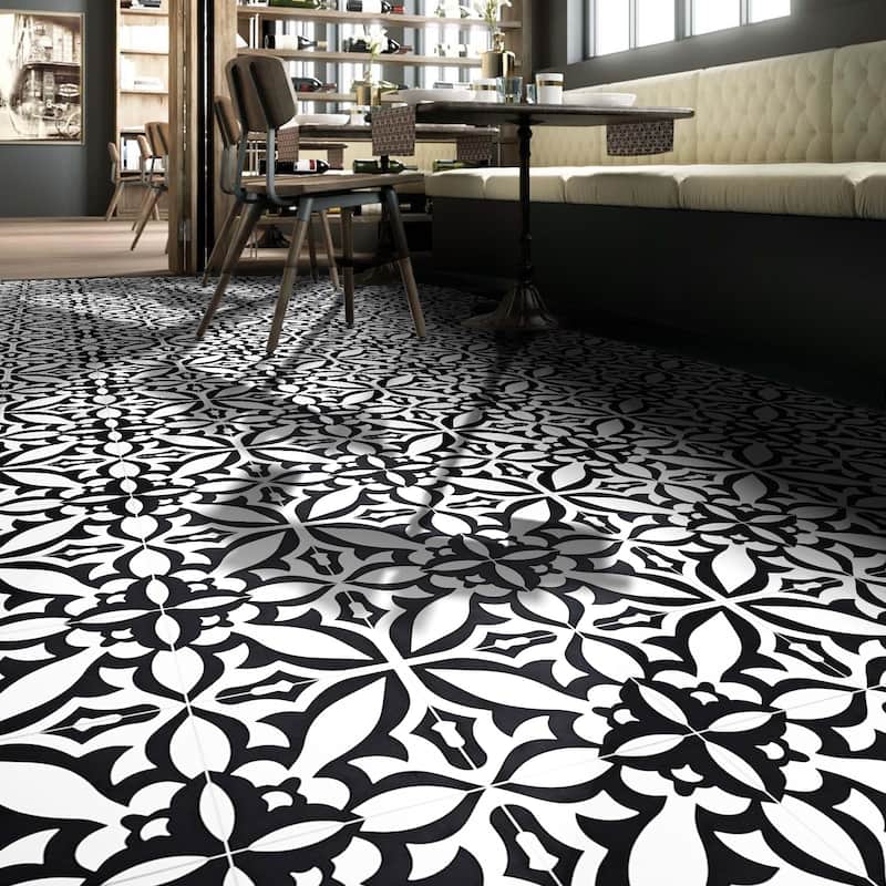 Handmade Meknes Black/White Tile, Pack of 12 (Morocco)