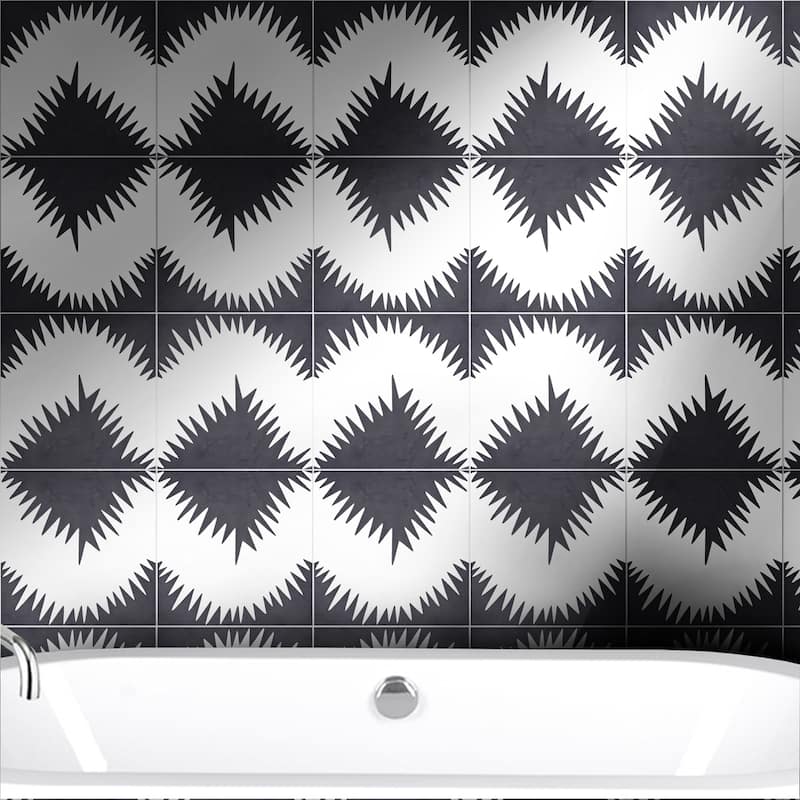 Handmade Bettana Black and White Tile, Pack of 12 (Morocco)