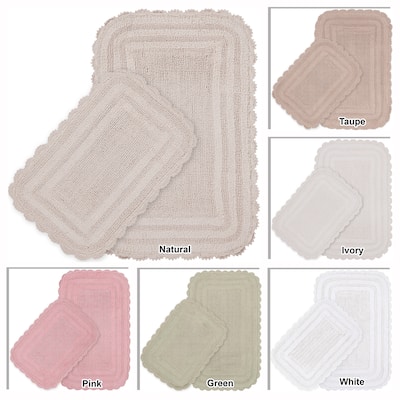 Mandara 2-piece Reversible Cotton Bath Mat Set with Crochet Lace