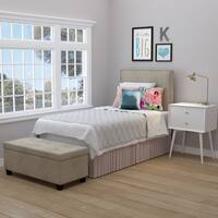 Handy Living Arabella Oatmeal Velvet Upholstered Twin Headboard and Tufted Bench Storage Ottoman