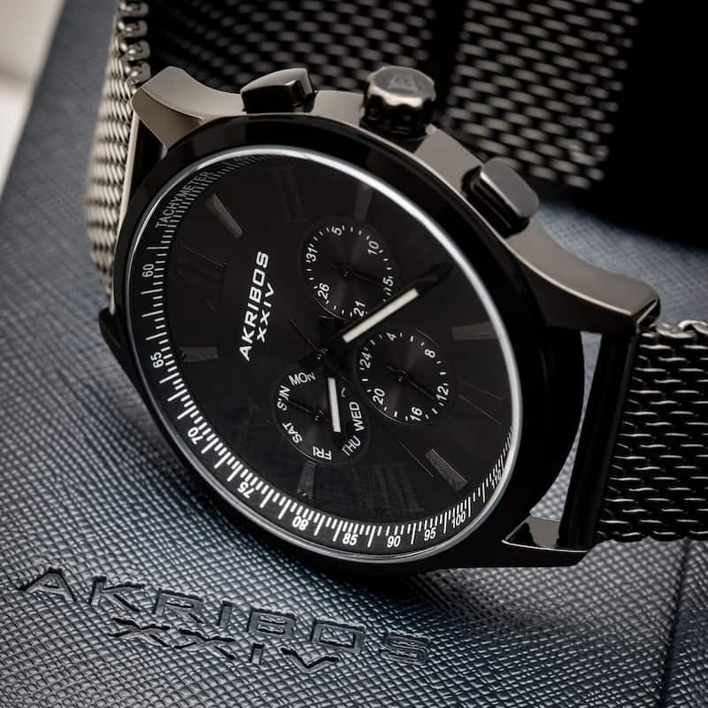 XIV Men's Quartz Multifunction Date Black Bracelet Strap Watch Set