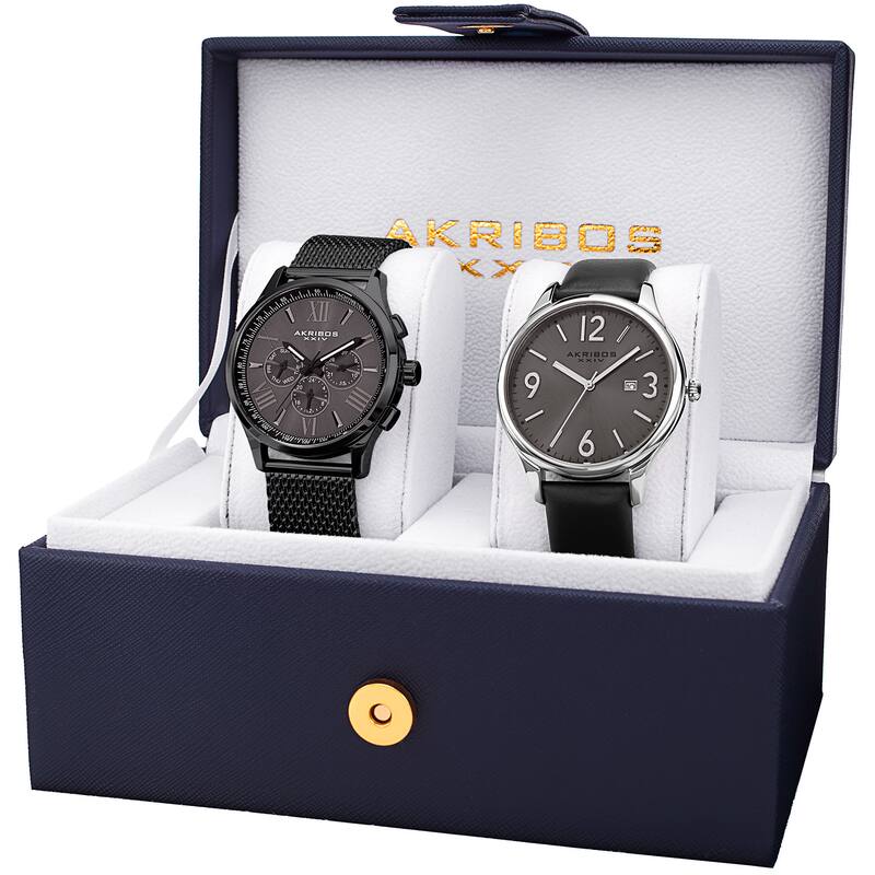 XIV Men's Quartz Multifunction Date Black Bracelet Strap Watch Set