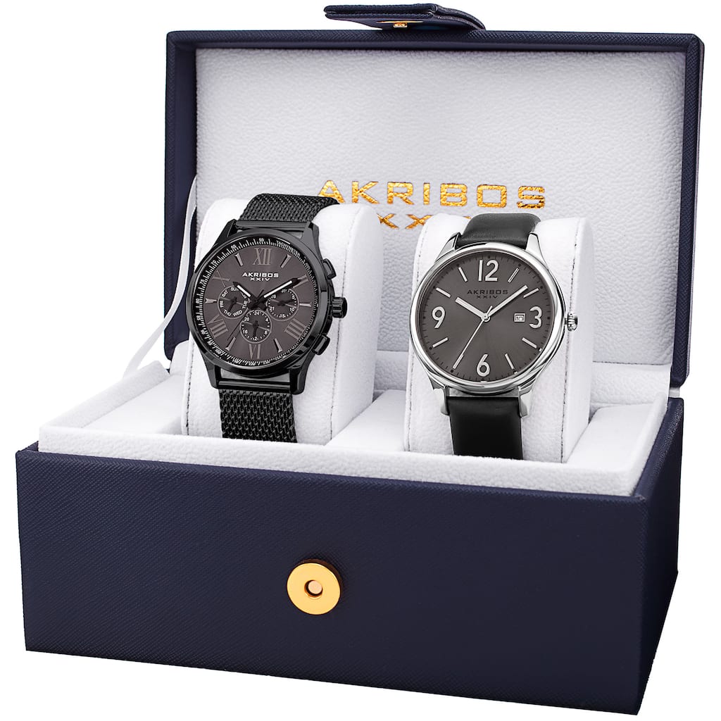 XIV Men's Quartz Multifunction Date Black Bracelet Strap Watch Set