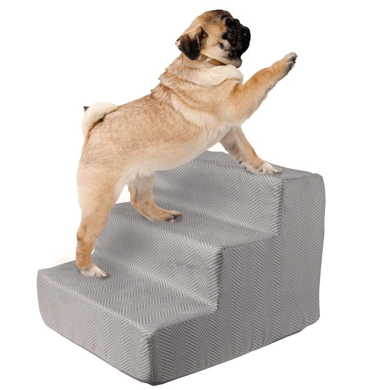 Petmaker 3-Step Pet Stairs with Removable Zippered Microfiber Cover - Two-Toned Grey