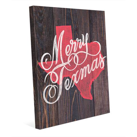 Merry Texmas in Red on Wood Wall Art on Canvas