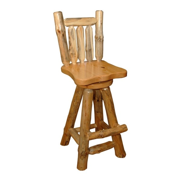 Set Of 2 Rustic Pine Log Swivel Pub Chair