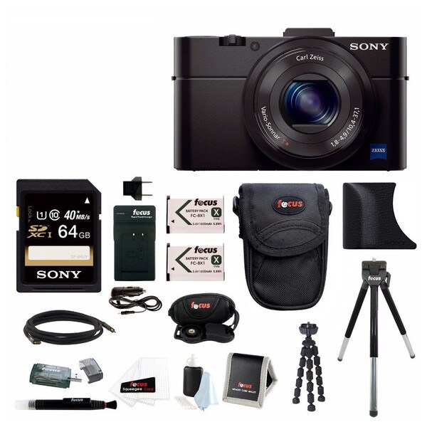 Sony DSC-RX100M II Digital Camera w/ 8 Inch Table Tripod & 64GB SDHC Acc Bundle
