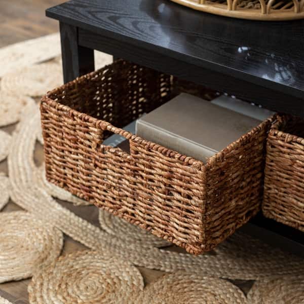40 Coffee Table With Wicker Storage Baskets Black 40 Coffee Table With Wicker Storage Baskets Black