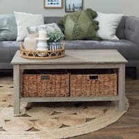 Middlebrook Designs 40-inch Coffee Table with Wicker Storage Baskets, Driftwood, Rustic Living Room Table - 40 x 22 x 18h
