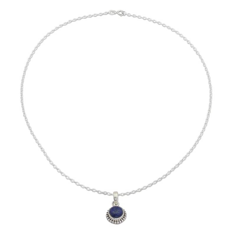 NOVICA Handmade Sterling Silver 'Blue Globe' Lapis Lazuli Necklace (India) - 7'6" x 9'6"