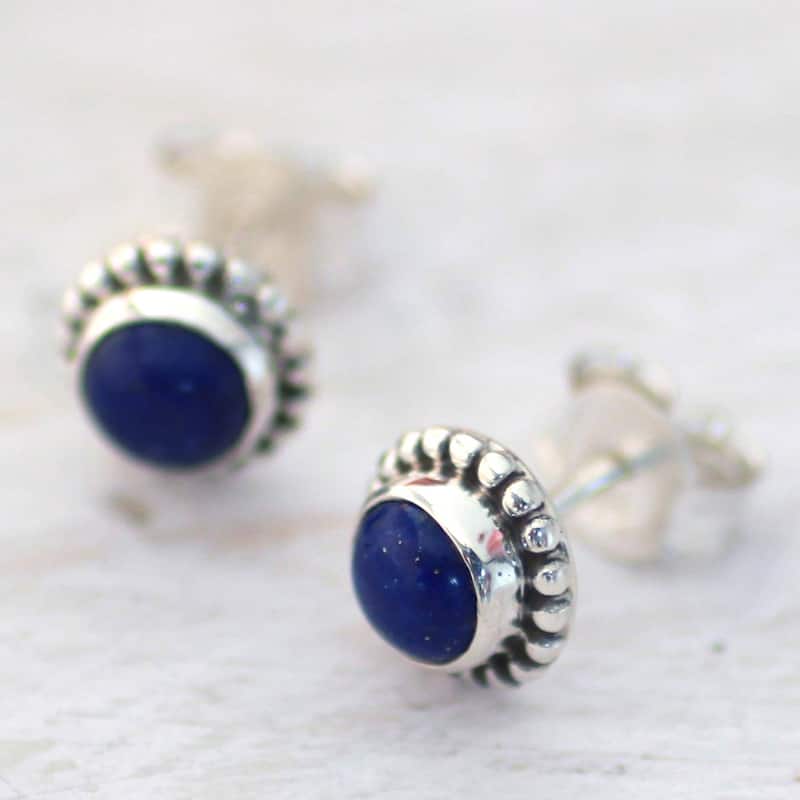 NOVICA Handmade Sterling Silver Blue Globe Lapis Lazuli Earrings (India) - 0.2*0.3