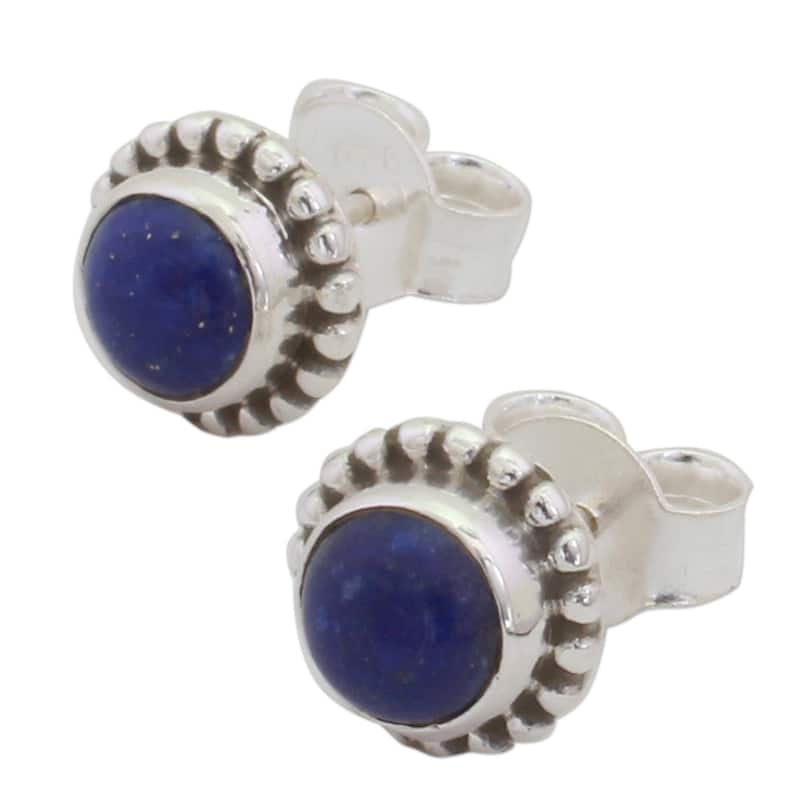 NOVICA Handmade Sterling Silver Blue Globe Lapis Lazuli Earrings (India) - 0.2*0.3