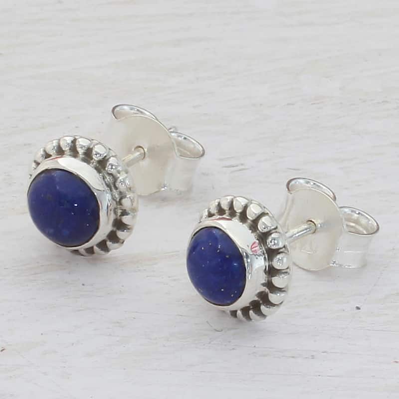 NOVICA Handmade Sterling Silver Blue Globe Lapis Lazuli Earrings (India) - 0.2*0.3