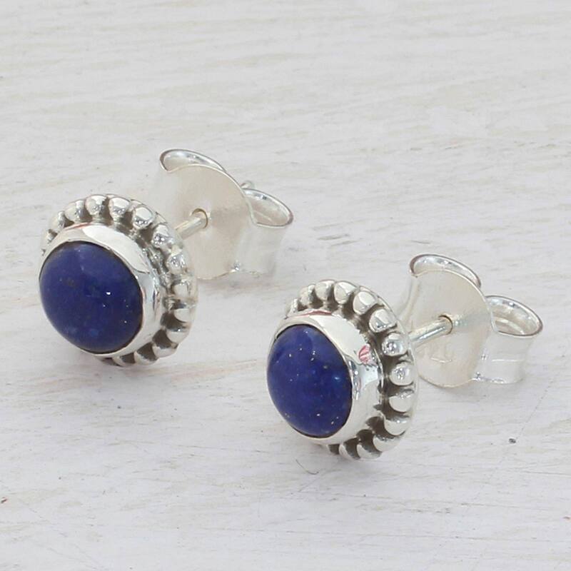 NOVICA Handmade Sterling Silver Blue Globe Lapis Lazuli Earrings (India) - 0.2*0.3