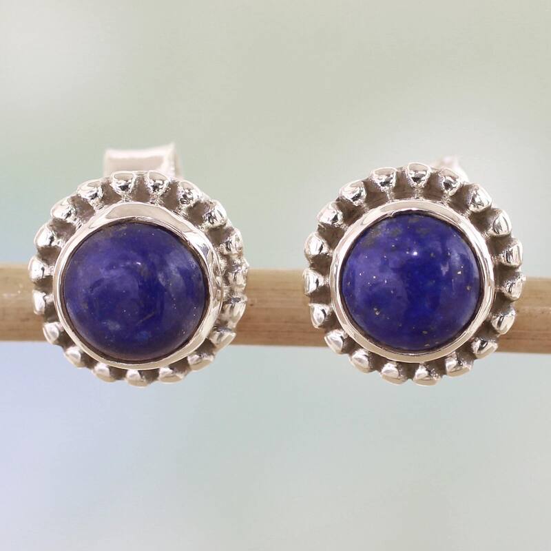 NOVICA Handmade Sterling Silver Blue Globe Lapis Lazuli Earrings (India) - 0.2*0.3