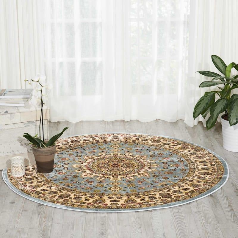 Nourison Delano Traditional Persian Medallion Border Area Rug - 7'10" Round - Blue - Runner/Round