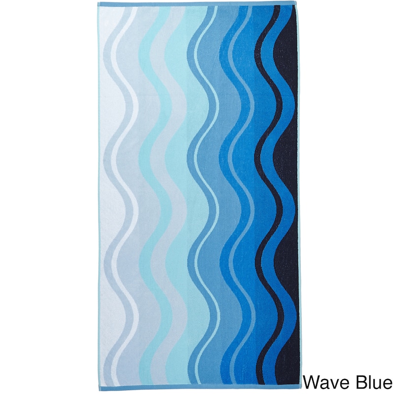 Jacquard Woven Turkish Terry Cotton Beach Towel - Multiple Patterns Available - Wave Blue - 28"W x 55"L