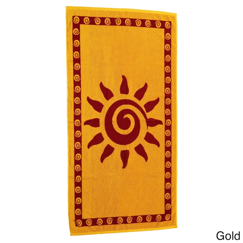 Jacquard Woven Turkish Terry Cotton Beach Towel - Multiple Patterns Available - Gold - 28"W x 55"L