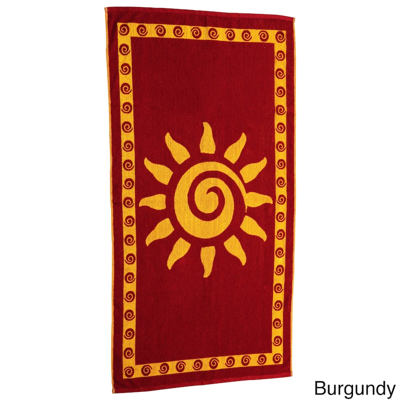 Jacquard Woven Turkish Terry Cotton Beach Towel - Multiple Patterns Available - Burgundy - 28"W x 55"L