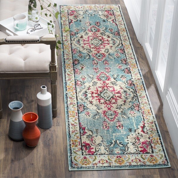 Safavieh Monaco Bohemian Medallion Light Blue/ Fuchsia Distressed Runner Rug - 2' 2 x 6'