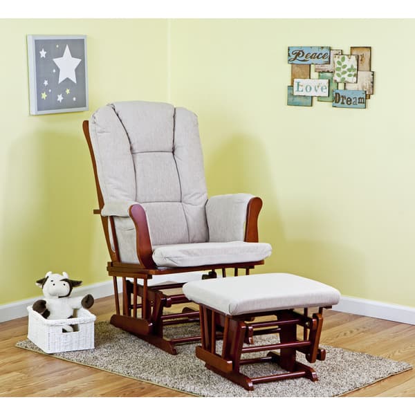 slide 1 of 1, Dream On Me Charleston Wood Glider and Ottoman - cherry and tan cushion
