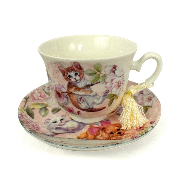 Shop Pink Kittens Porcelain Tea Cup and Saucer Set with Keepsake Box