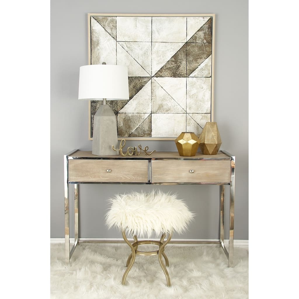 Benzara Metal White Fur Stool