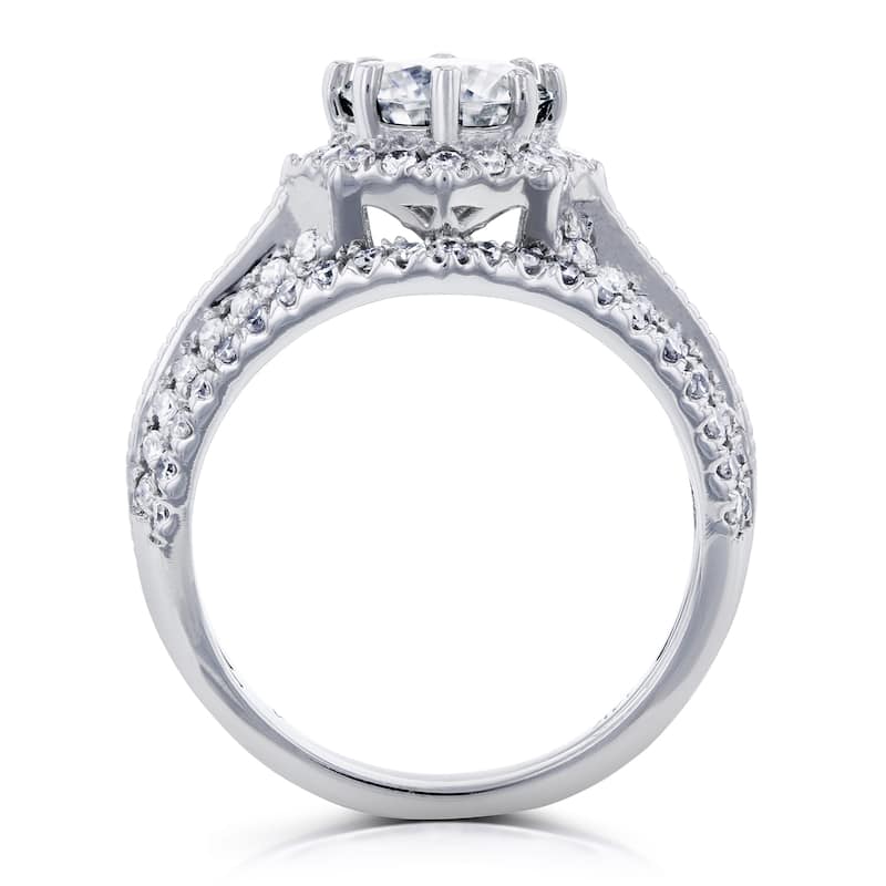 Annello by Kobelli 14k White Gold 1 1/2ct TDW Diamond Star Halo Bridal Set