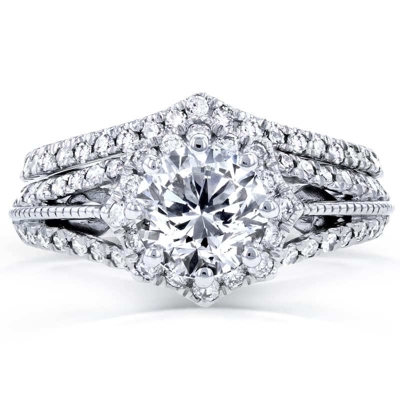 Annello by Kobelli 14k White Gold 1 1/2ct TDW Diamond Star Halo Bridal Set