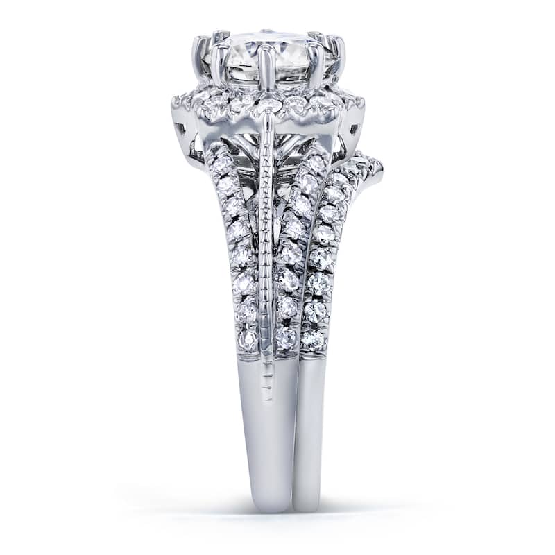 Annello by Kobelli 14k White Gold 1 1/2ct TDW Diamond Star Halo Bridal Set