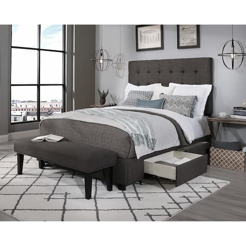 Republic Design House Queen Size Manhattan Grey Headboard, Storage Bed and Bench Collection