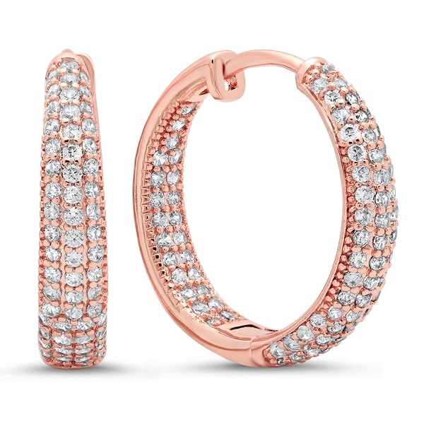 Shop Piatella Ladies Rose Gold Tone Cubic Zirconia Hoop Earrings - On Sale - Free Shipping On ...