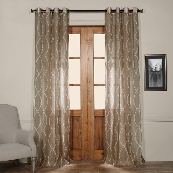 Exclusive Fabrics Grecian Taupe Printed Sheer Grommet Curtain Panel