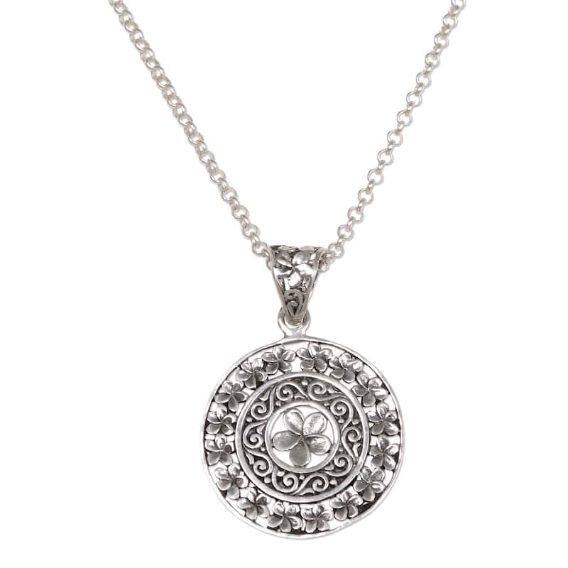 Handcrafted Sterling Silver 'Sacred Petals' Necklace (Indonesia) - 7'6" x 9'6"