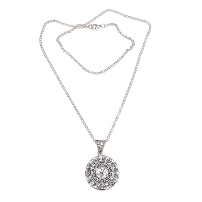 Handcrafted Sterling Silver 'Sacred Petals' Necklace (Indonesia) - 7'6" x 9'6"
