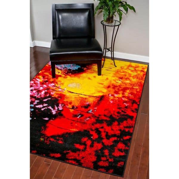 Persian Rugs Modern Lava Red Black Orange Polypropylene Area Persian Rugs Modern Lava Red Black