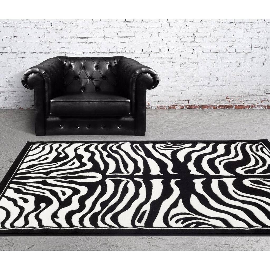 Persian Rugs Black/White Zebra-pattern Area Rug - 7'10" x 10'