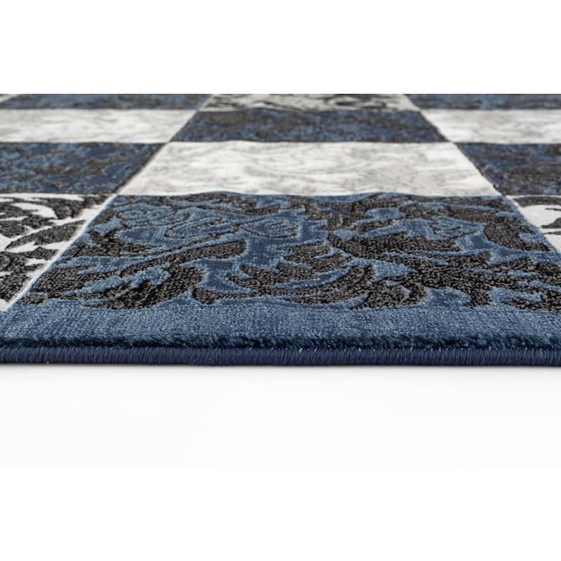 Persian Rugs Blue Polypropylene Floral Chess Area Rug - 7'10" x 10'