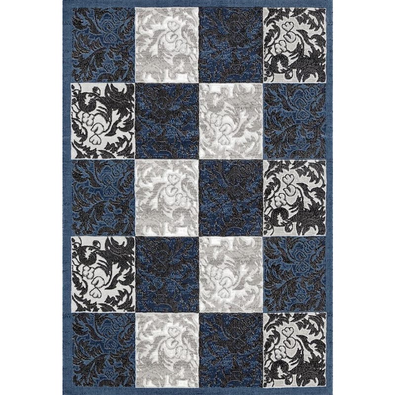 Persian Rugs Blue Polypropylene Floral Chess Area Rug - 7'10" x 10'
