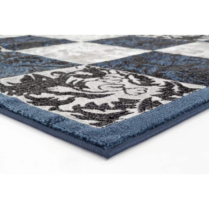 Persian Rugs Blue Polypropylene Floral Chess Area Rug - 7'10" x 10'