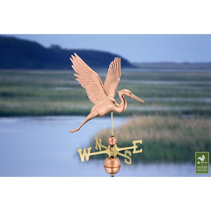 Graceful Blue Heron Pure Copper Weathervane by Good Directions