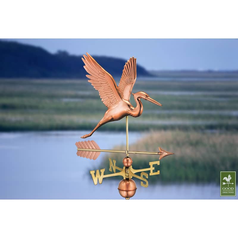 Graceful Blue Heron Pure Copper Weathervane by Good Directions