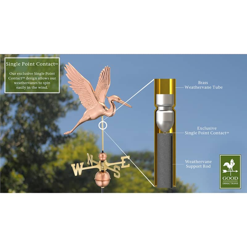 Graceful Blue Heron Pure Copper Weathervane by Good Directions