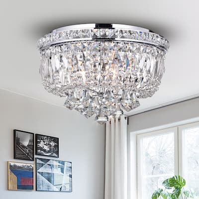 Chimory Chrome and Crystal 14-inch Round Ceiling Lamp